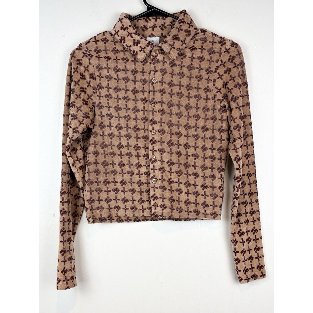 iets frans / Outfitters Crop Top MED Velour Button Down Collared Long Sleeve NEW